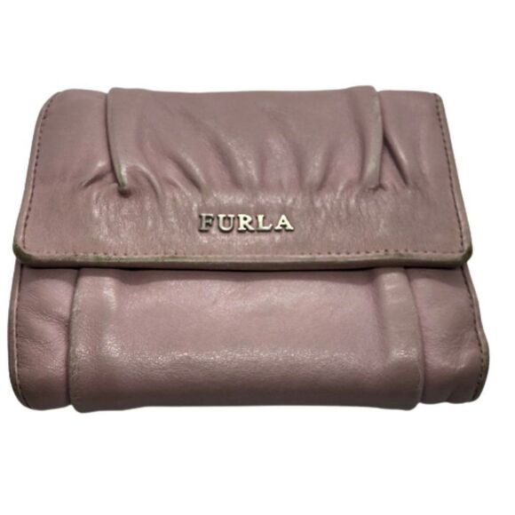 FURLA Pinkish / Tan Large Leather Designer Wallet - USED - Picture 1 of 11